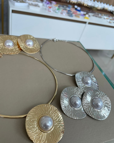 Conjunto aro pérola - folheado